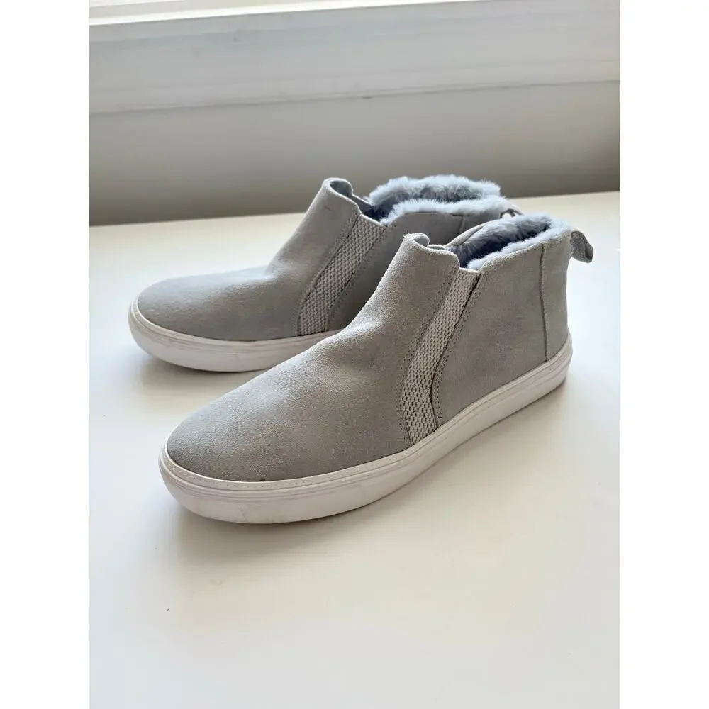 Toms Bryce Gray Suede Faux Fur Ankle Boots Size 11 Casual Slip On